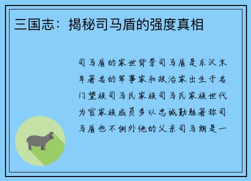 三国志：揭秘司马盾的强度真相
